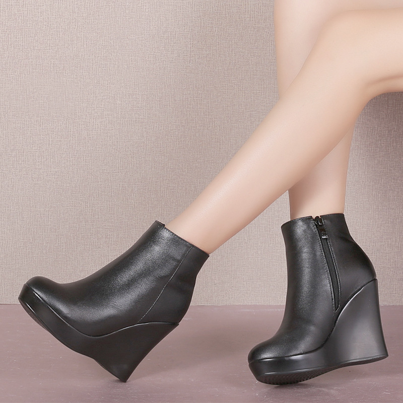 BEYARNE Genuine Leather Autumn Winter Boots Shoes Women Ankle Boots Female Wedges Boots Women Boot Platform ShoesE255 201102