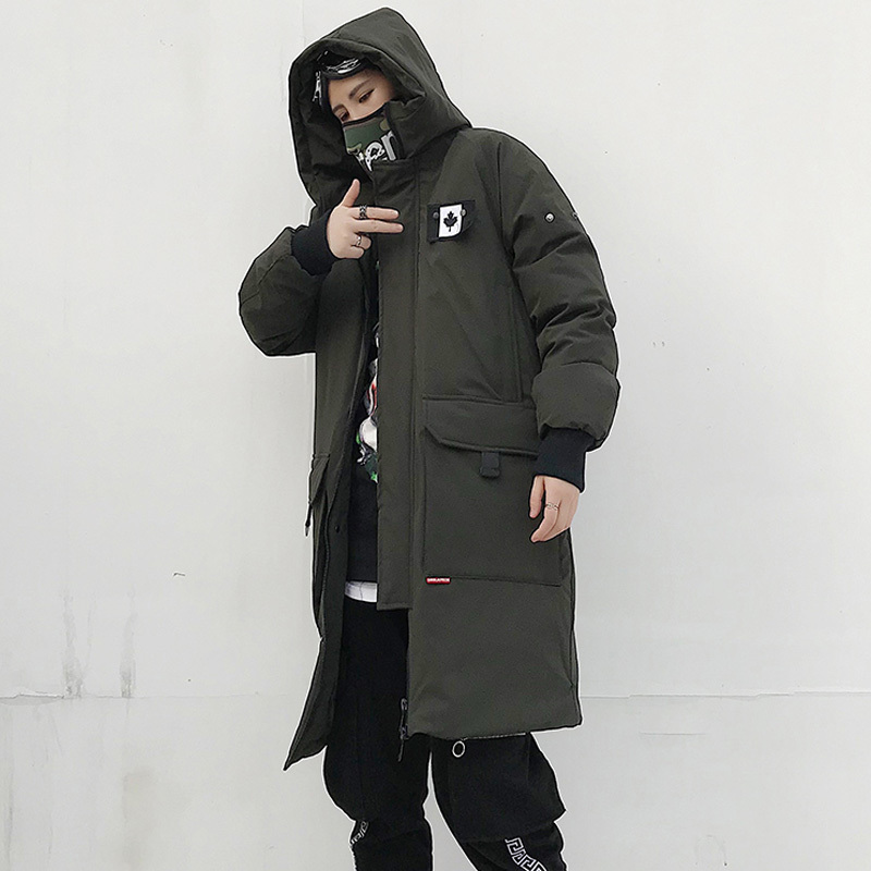 Winter Men's Long Coat fashion Thick warm slim Casual hooded jackets Long sleeve printed high quality cotton jacket black T200102