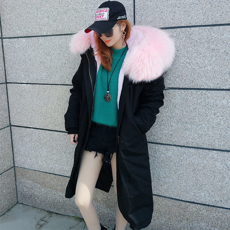 Over the knee X-Long parka real fur coat winter jacket women raccoon fur collar Lined with fux fur parkas 201126