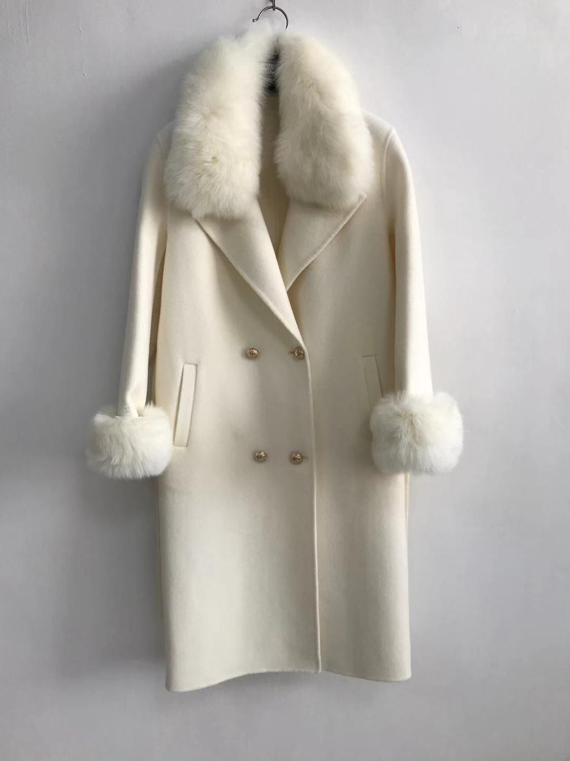 QIUCHEN PJ19100 New arrival high quality cashmere women jacket with real fox fur collar and cuffs Fashion model 201222