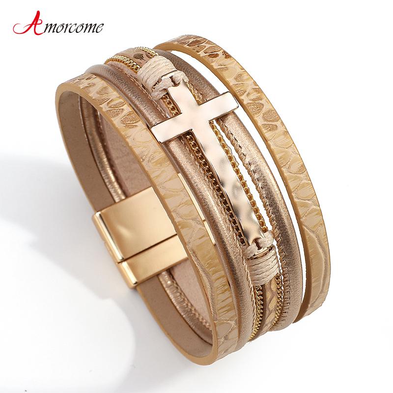 Amorcome Fashion Women Leather Bracelets Metal Cross Charm Wide Wrap Bracelets Bangles Bohemian Handmade Wrist Jewelry 6 Colors
Amorcome Fashion Women Leather Bracelets Metal Cross Charm Wide Wrap Bracelets Bangles Bohemian Handmade Wrist Jewelry 6 Colors