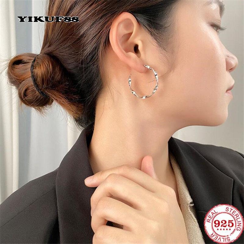 Stud YIKUF88 S925 Sterling Silver Women Earrings Circle Female Fine Jewelry For