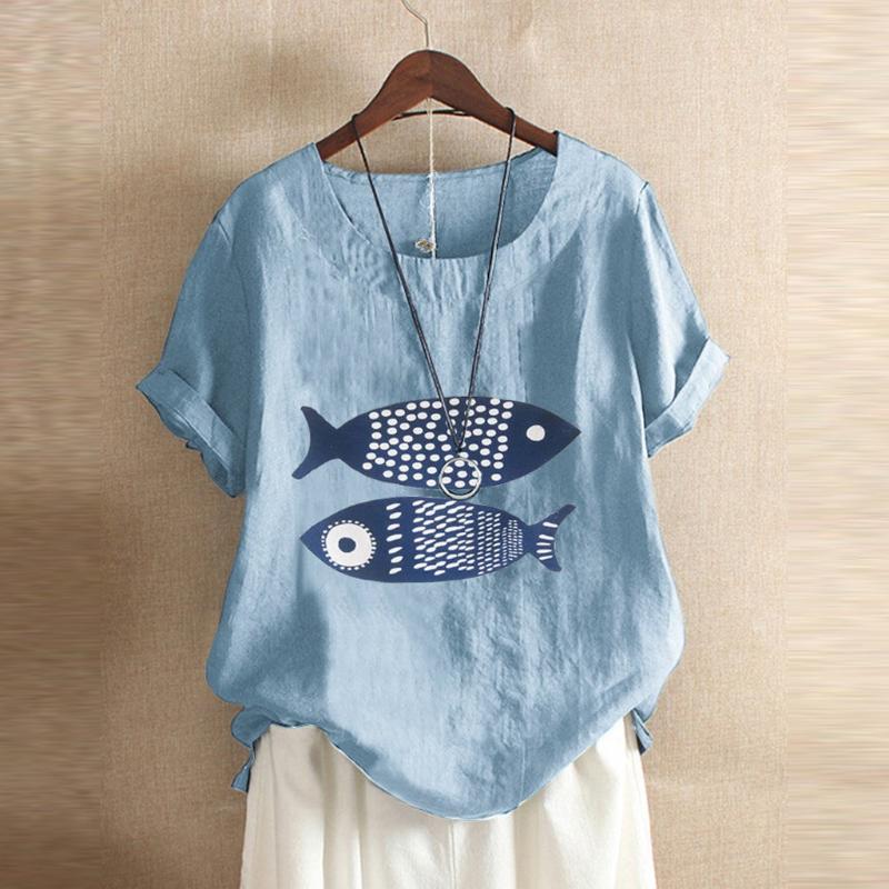 Patchwork Tops Women' Fish Printed Blouse Casual Summer Short Sleeve Shirts Female O Neck Blusas Plus Size Tunic 5XL, Blue
Patchwork Tops Women' Fish Printed Blouse Casual Summer Short Sleeve Shirts Female O Neck Blusas Plus Size Tunic 5XL, Blue