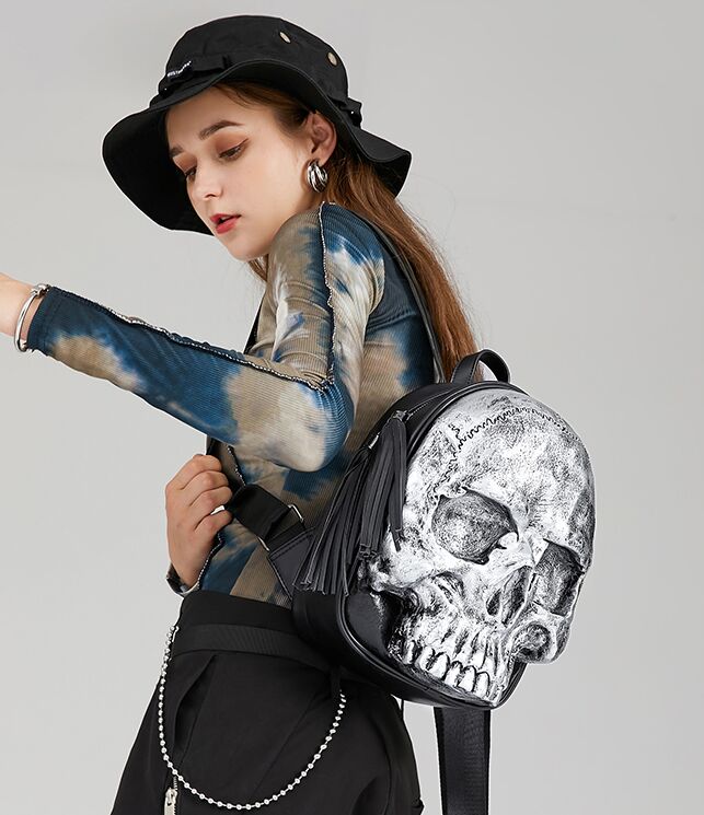 Fashion tassel 3D Embossed Skull Backpack for Women Men unique Girls Cool Rock Bags Personality Laptop bag Teenagers