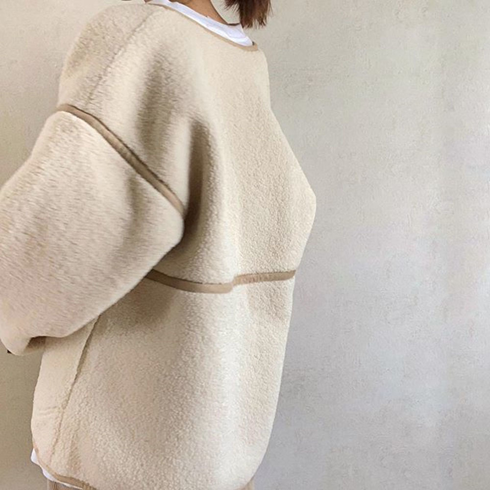 New Fashion Jacket Japanese And Korean Autumn Winter Ladies Loose Wild Lamb Wool Jackets Loose Stitching Simple Women Coats 201126