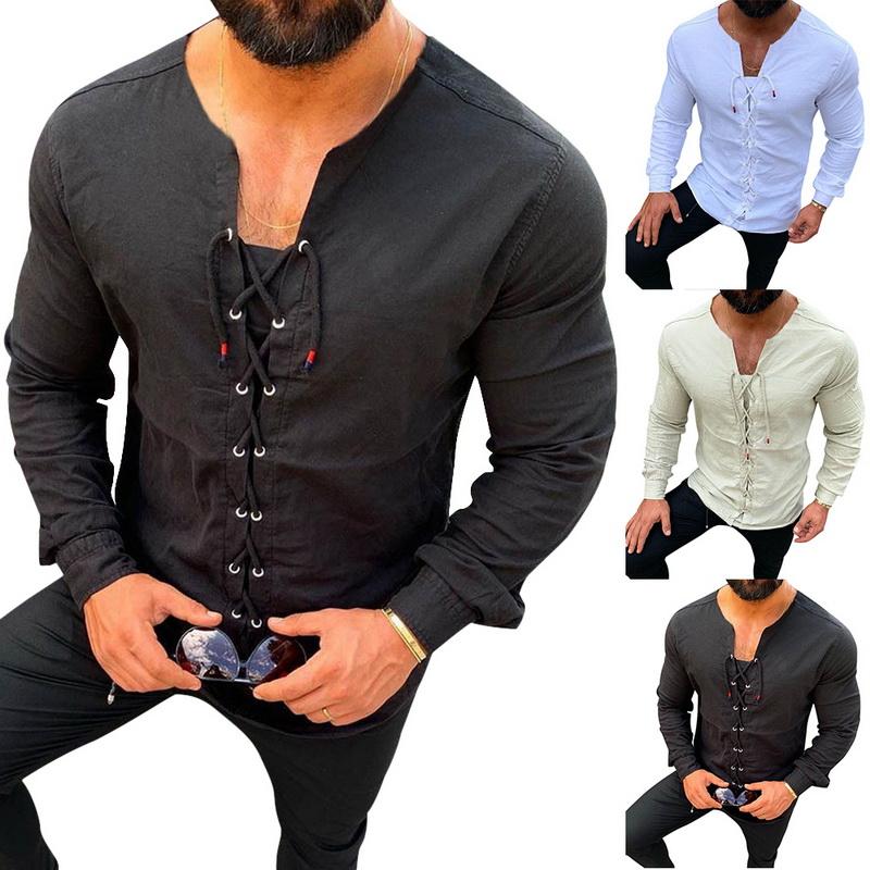 2020 Men Shirts Cotton Linen Shirts Men's Casual Long Sleeve draw string Shirt Rope Solid Shirt Loose V-neck Tops
2020 Men Shirts Cotton Linen Shirts Men's Casual Long Sleeve draw string Shirt Rope Solid Shirt Loose V-neck Tops