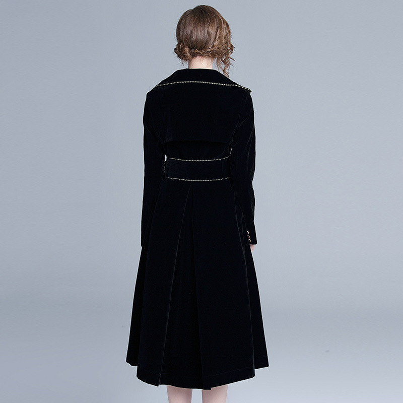 Women Velvet Coat Long Velvet Coats Modern Lady Trench Coat Black Long Sleeve Belted Winter Jacket 201216