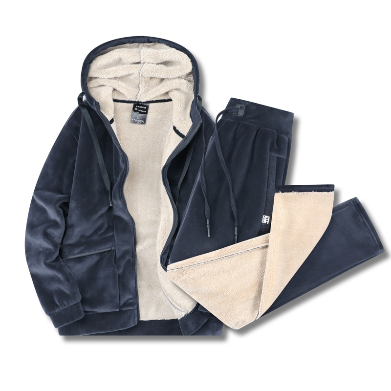 Winter Warm Tracksuits Men Hooded Set Velvet Thick Two Pieces Sets Jacket+Pants New Trend Mens Sportswear Casual Track Suit 201123