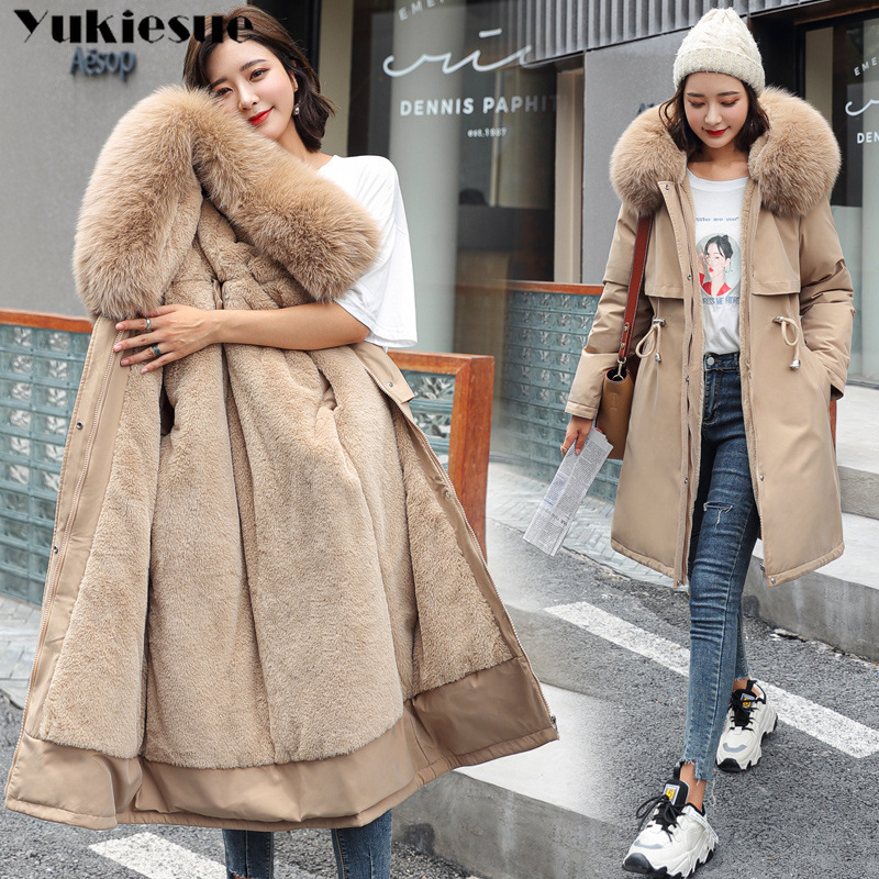 New Cotton Thicken Warm Winter Jacket Coat Women Casual Parka Winter Clothes Fur Lining Hooded Parka Mujer Coats PLus size 201217