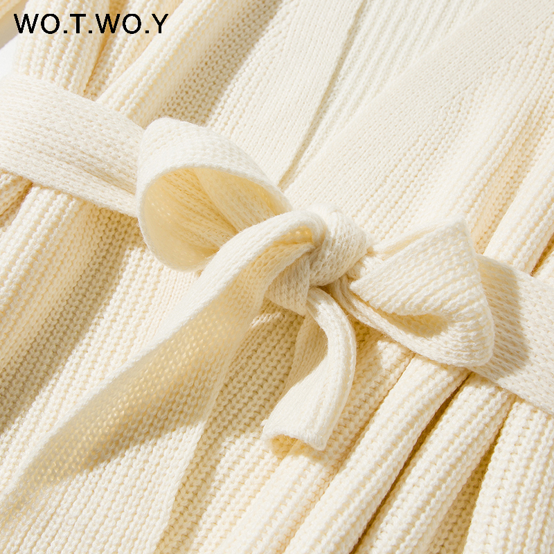 WOTWOY Sexy V-neck Knitted Cardigan Women Autumn Winter Long Sleeve Cropped Kimono Cardigans Female Solid Oversized Jumper 201023