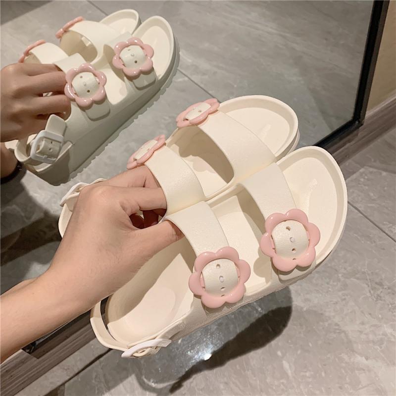 Plastic Jelly Shoes Women Summer Sandals Flats Flower White Shoes 2021 New Female Flats Sandals Shoes J1208