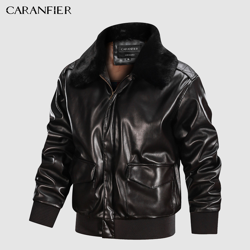 CARANFIER Mens Leather Jacket Fur Coat Men Winter Biker Jackets Thicken Turn-down Collar Outerwear Classic EU SIZE DropShipping 201114