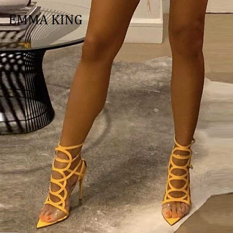 2021 Summer Women Gladiator Sandals Pumps Patent Leather With PVC Straps Pointed-toe Cage Sandals Luxury Design Shoes Women, Yellow
2021 Summer Women Gladiator Sandals Pumps Patent Leather With PVC Straps Pointed-toe Cage Sandals Luxury Design Shoes Women, Yellow