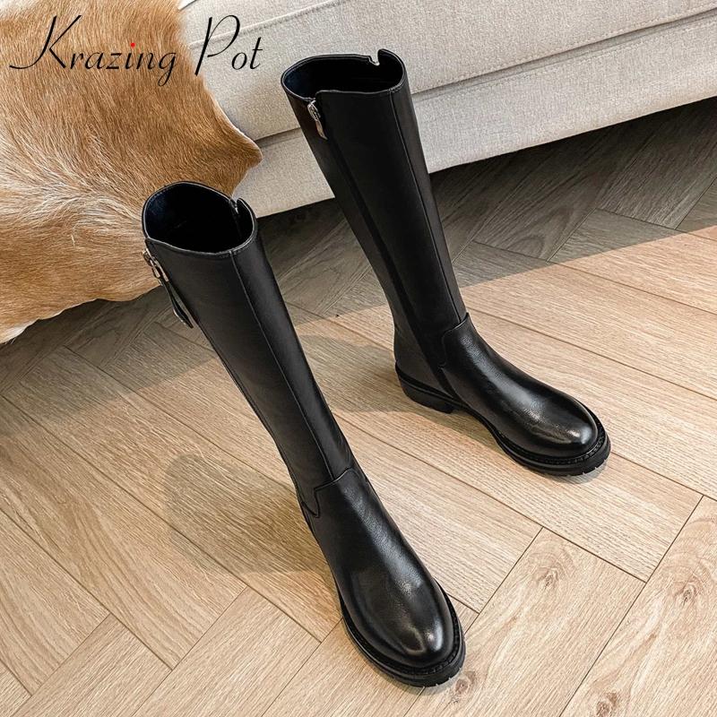 Krazing Pot equestrian boots genuine leather high quality round toe thick med heel zipper beauty lady maiden knee-high boots L36, Black
Krazing Pot equestrian boots genuine leather high quality round toe thick med heel zipper beauty lady maiden knee-high boots L36, Black