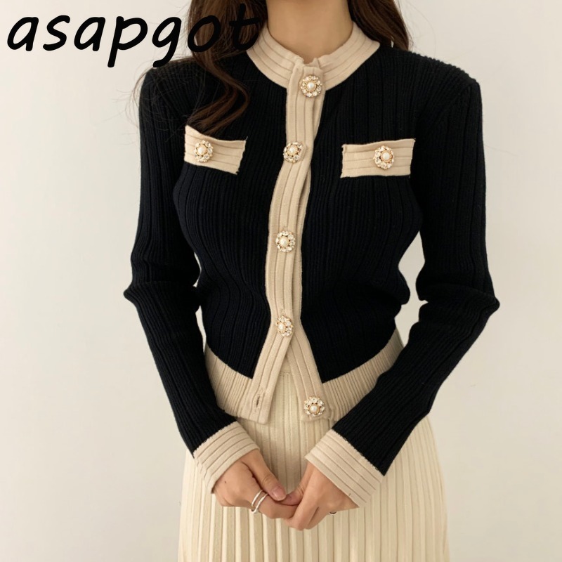 Chic French Autumn Winter New Women's Set 2 Pieces O Neck Full Slim Knitted Sweater Cardigan Coat Knitted Pleated Skirt Retro 201031