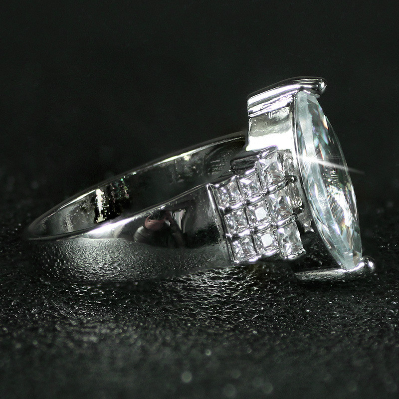 Sterg Sier Marquise Cut White Topaz CZ Dia Gemstones Eternity Wedding Ring for Women