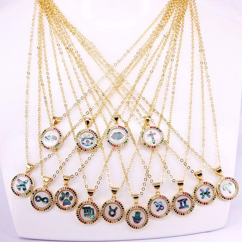 Pendant Necklaces 12PCS, Gold Color Multi Crystal Rainbow CZ Micro Pave Abalone Shell Charms Fashion Jewelry
Pendant Necklaces 12PCS, Gold Color Multi Crystal Rainbow CZ Micro Pave Abalone Shell Charms Fashion Jewelry