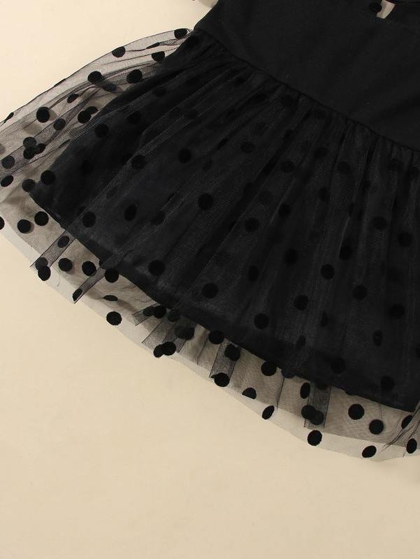 Baby Contrast Polka Dot Mesh Cold Shoulder Dress SHE