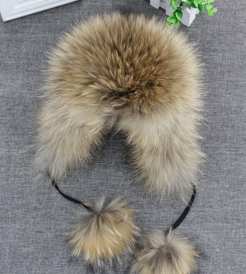2019 100% Real Fur Hat Womens Russian Ushanka trapper snow skiing Hat caps earflap winter raccoon fur Bomber hat T200104