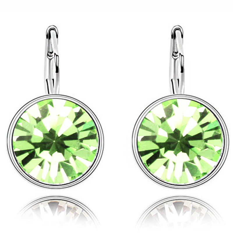Elegant 18K White Gold Plated Austrian Crystal Clip On Round Earrings for Women Sweet Candy Diamond Drop Earring Rhinestone Dangle Earrings Wedding Je