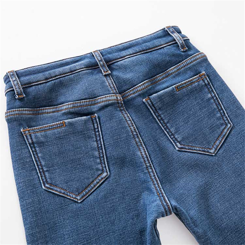 JUJULAND New Slim Stretch High Waist Skinny Jeans Female Scratch Worn Feet Vintage Black Blue Pencil Pants Women Jeans 8138 201030