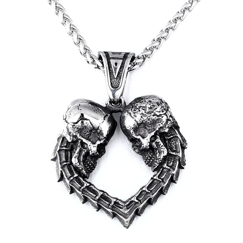 316L stainless steel Double skull heart shaped necklace men's pendant lucky love fashion jewelry
316L stainless steel Double skull heart shaped necklace men's pendant lucky love fashion jewelry