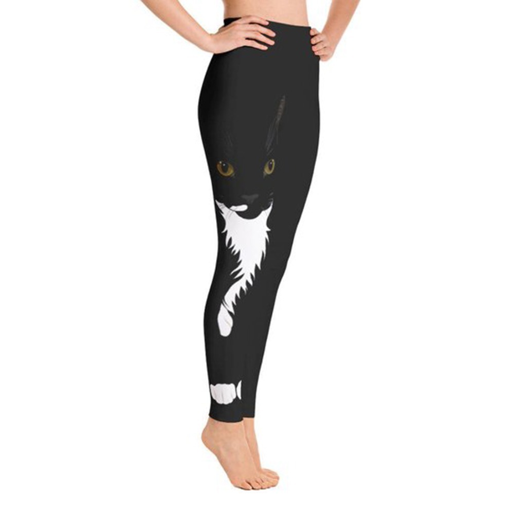 Fashion Autumn Style Digital Printed Leggings Sport Lovely Black Cat Pattern Slim Workout Polyester Leggings 201204