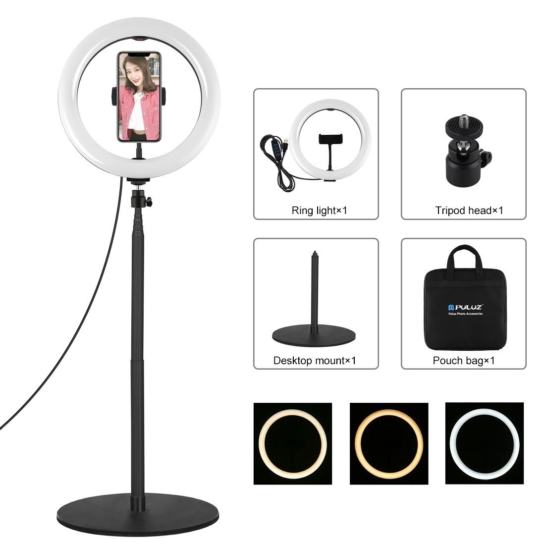 PULUZ 140cm Round Base Desktop Mount 102 inch 26cm LED Ring Vlogging Video Light Kits with Cold Shoe Tripod Ball Head Phone Clamp
PULUZ 140cm Round Base Desktop Mount 102 inch 26cm LED Ring Vlogging Video Light Kits with Cold Shoe Tripod Ball Head Phone Clamp