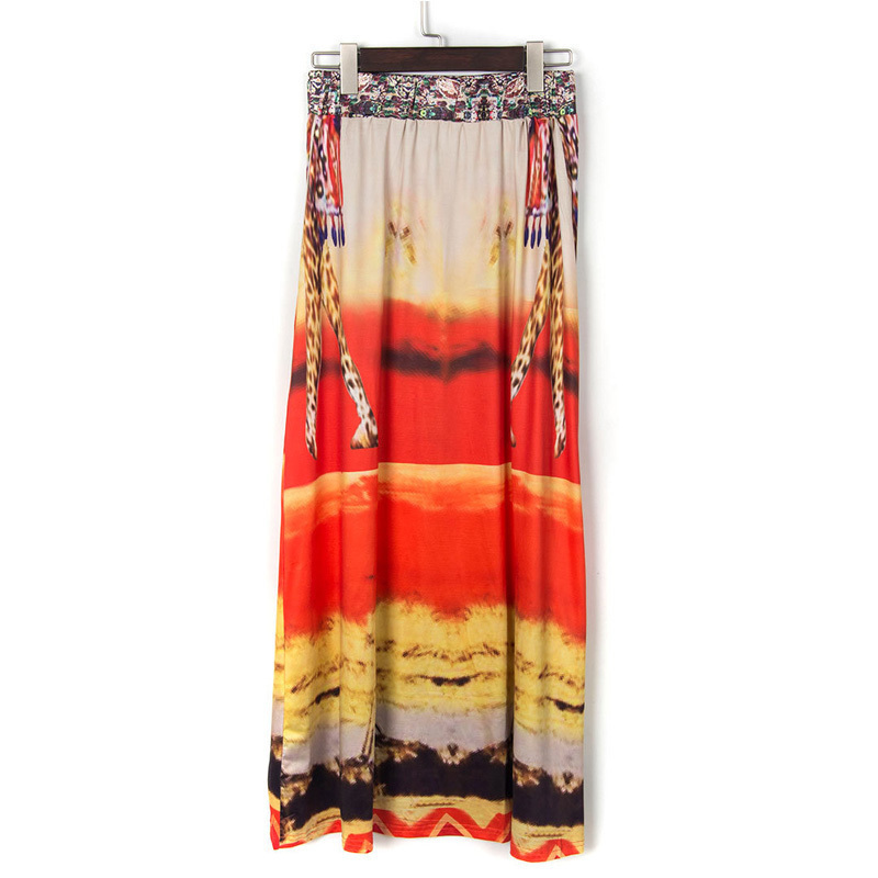 Jessie Vinson Summer Beach Plus Size Bohemia Vintage Style Loose Long Skirt Elastic Waist Ice Silk Print Maxi Skirt for Women T200301