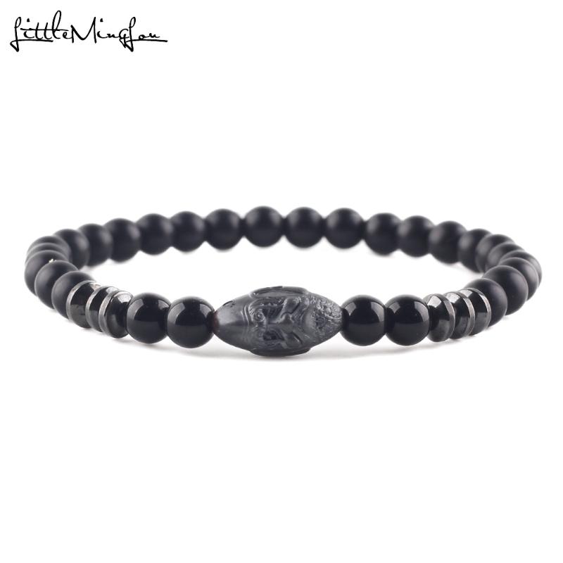 Lucky Gem Natural stone Beads Mantra Prayer Hematite Buddha head charm Bracelet for Women Men bracelets & bangles Jewelry