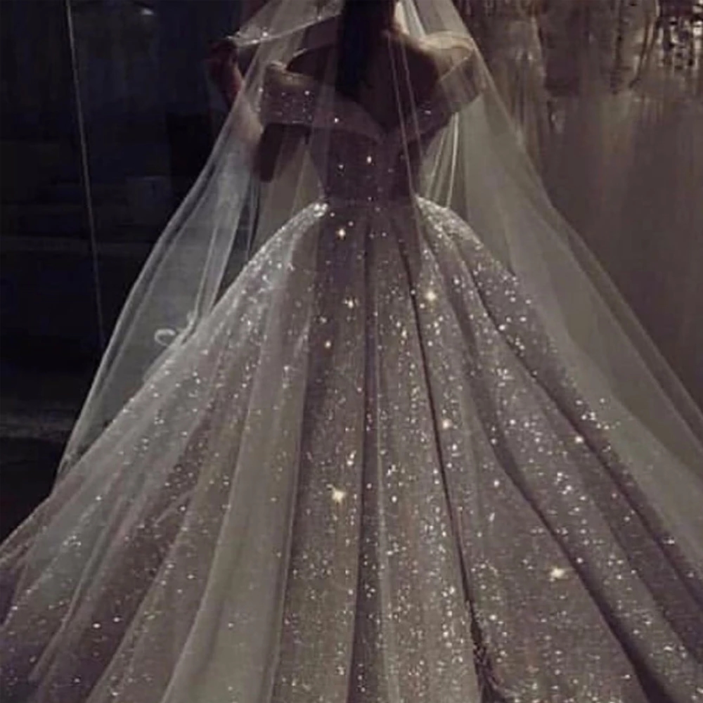 Ball Sequined Gown Glitter Wedding Dresses For Bride Sexy Off The Shoulder Dubai Arabic Princess Bridal Gowns Vintage Plus Size Ballgown Vestidos