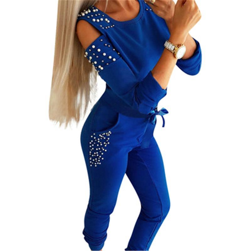 Sexy Women Suits Off Shoulder Pearl Decoration Autumn Long Sleeve Plus Size Two Piece Set Slim Solid Color Casual Sport Suit, Blue
Sexy Women Suits Off Shoulder Pearl Decoration Autumn Long Sleeve Plus Size Two Piece Set Slim Solid Color Casual Sport Suit, Blue