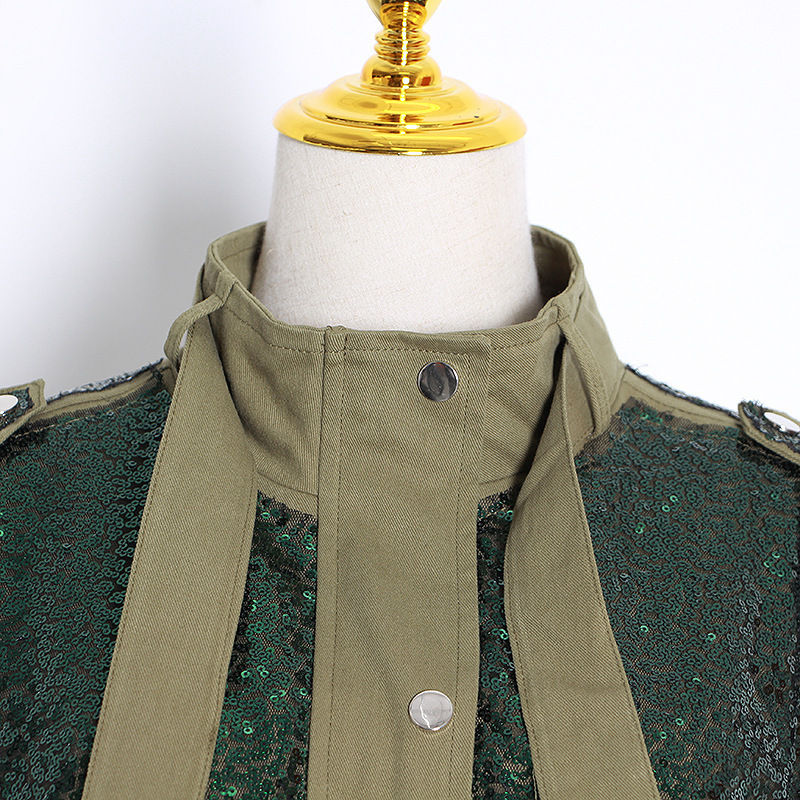 Spring Jacket Fashion Casual Symmetrical Pocket Sequins Jacket Women's Long Sleeve Jacket 201017