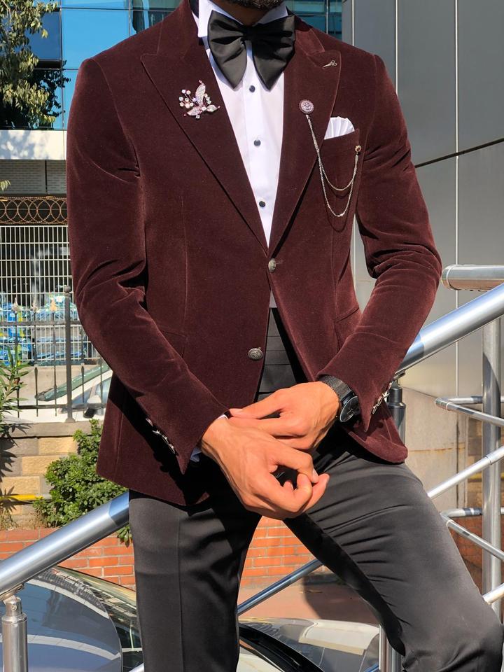burgundy velvet men suits 2 pieces custom made wedding suits lapel royal high quality formal double breasted business coatpant