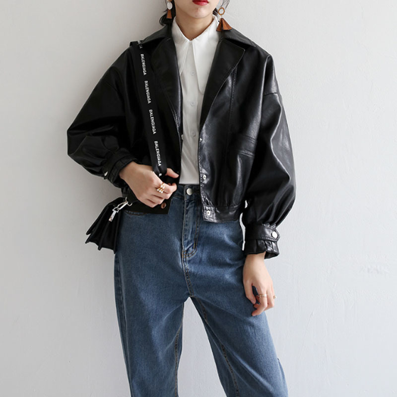 Autumn Women Faux Leather Jacket Fashion Loose Soft Pu Motorcycle Punk Leather Biker Coat For Female Outwear 201030