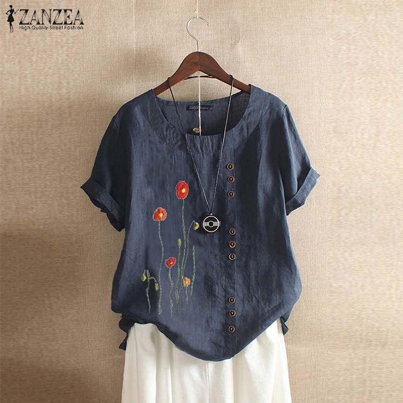 Fashion O Neck Tunic Women' Summer Embroidery Blouse ZANZEA 2020 Casual Short Sleeve Blusas Female Floral Tee Shirts Plus Size, Sky blue
Fashion O Neck Tunic Women' Summer Embroidery Blouse ZANZEA 2020 Casual Short Sleeve Blusas Female Floral Tee Shirts Plus Size, Sky blue
