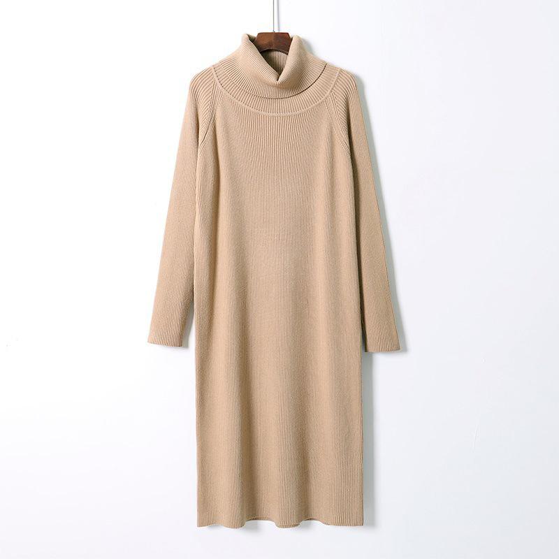 HLBCBG Autumn Winter Women Dress Basic Turtleneck Pullover Sweater Top Slim Fit Knitted Long Midi Dress RibbedVestidos Feminino 201017