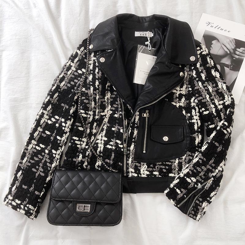 2020 Spring autumn Plus size Turndown collar Patchwork Weave Leather jacket Women Fashion Slim Oblique zipper Faux Leather coat1, Black
2020 Spring autumn Plus size Turndown collar Patchwork Weave Leather jacket Women Fashion Slim Oblique zipper Faux Leather coat1, Black