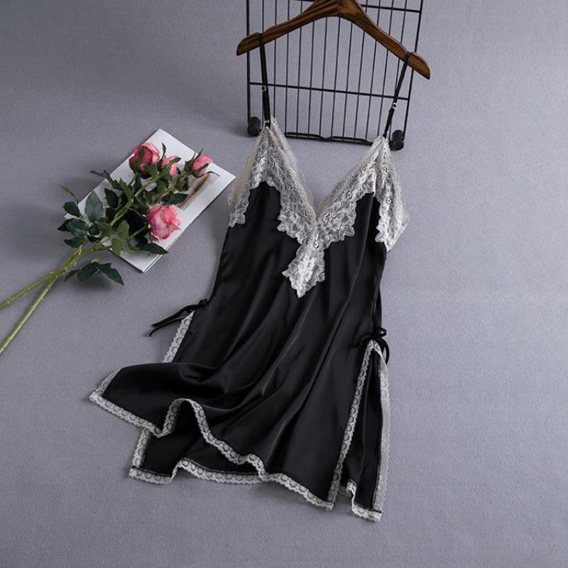 Sexy Nightgown Lady Mini Summer Suspender Nightdress Lace Patchwork Deep V-Neck Split Satin Home Dressing Gown Loose Sleepwear, Black
Sexy Nightgown Lady Mini Summer Suspender Nightdress Lace Patchwork Deep V-Neck Split Satin Home Dressing Gown Loose Sleepwear, Black