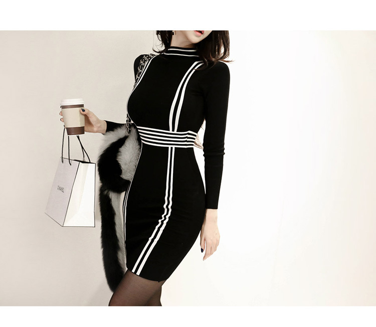 Winter Korean version of OL temperament bat sleeve waist knitted fashion jacquard sweater dress female 201221