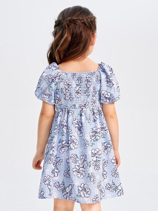 Toddler Girls Floral Print Puff Sleeve A-line Dress SHE