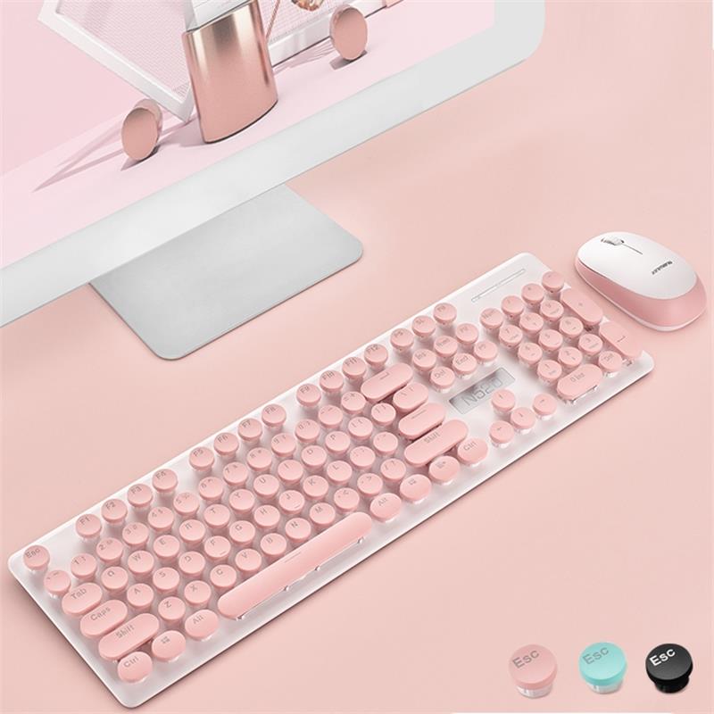 Wireless Gaming Keyboard and Mouse Combos Slim Rose Gold Color 24GHz Keyboard Comfortable Touch Combos with Receiver for Office L