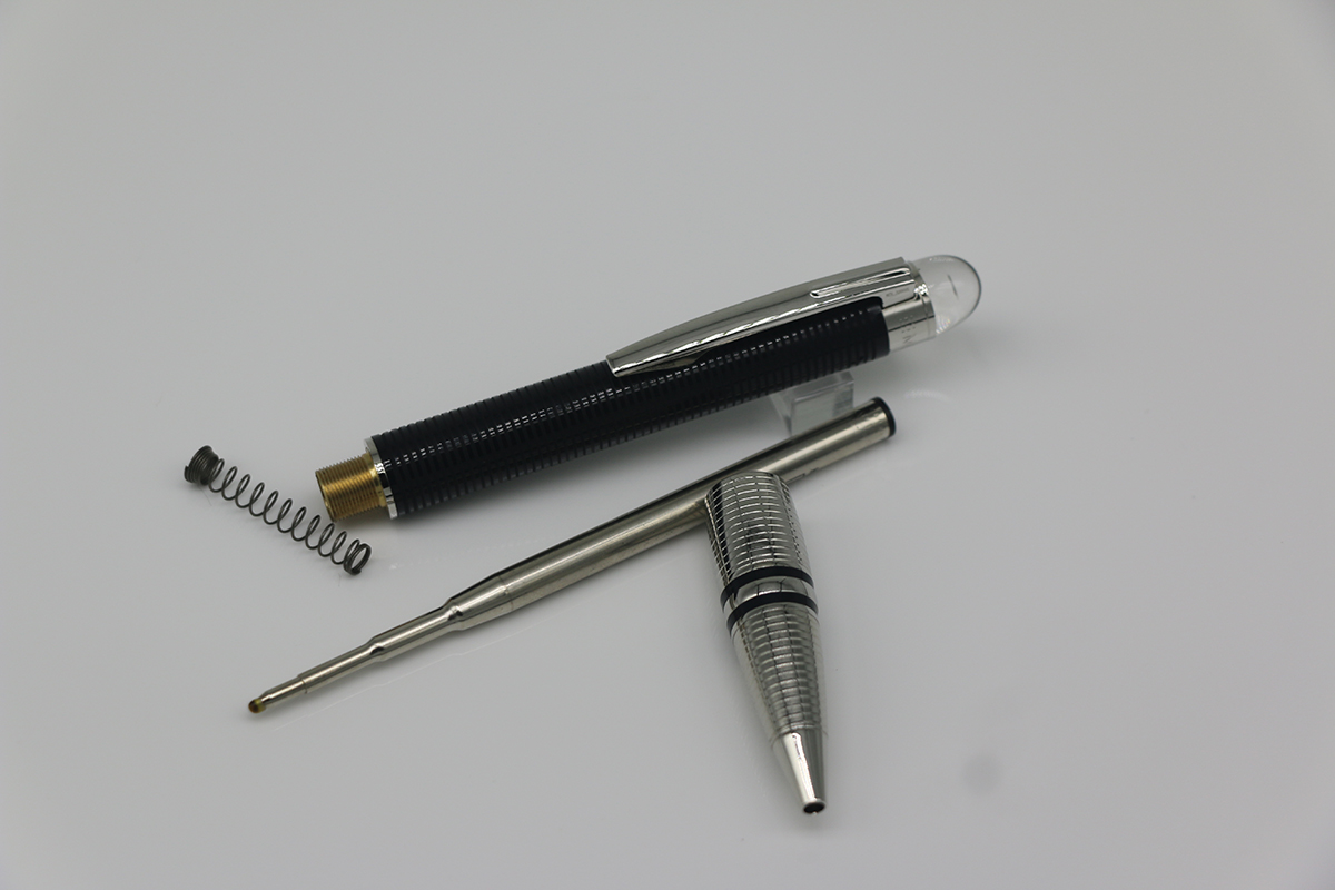 Classi Ballpoint pen up black down silver body Crystal head cover lattice Stainless steel Silver Trim with series number school&office stationery writ