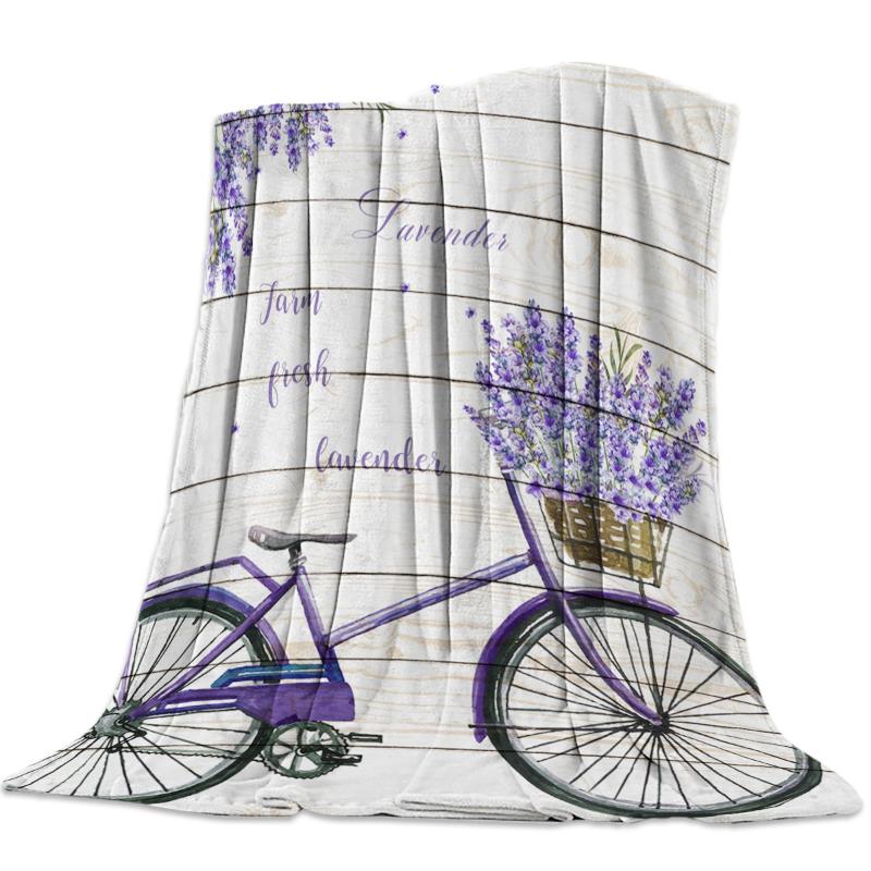 Blanket for Bed Pastoral Style Lavender Bicycle Throw Blanket Portable Soft Warm Sofa Bed Sheets for Picnic