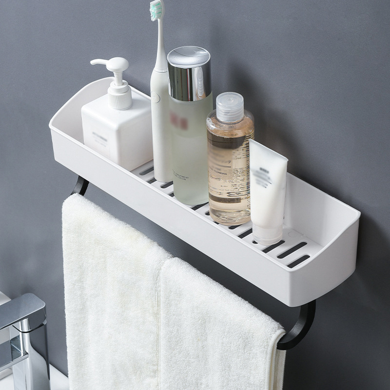 Punch-Free Bathroom Shelf Plastic Bath kitchen Towel Holder Shampoo Cosmetic Storage Rack Household Accessories 210423