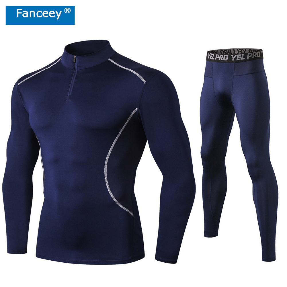Fanceey High Collar Winter Thermo Underwear Thermal Men Long Johns Thermal Clothing Rashgard Kit Sport Compression Underwear 201125