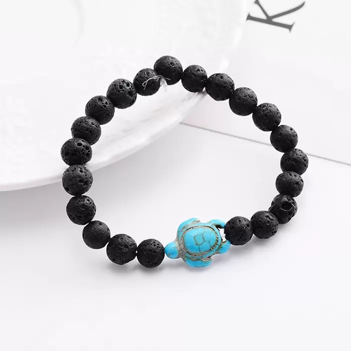 European Popular Sea Turtle Beaded Bracelets For Women Men Classic 8MM Turquoise Lava Stone Elastic Luck Strand Buddha Bracelets Summer Beach Jewelry