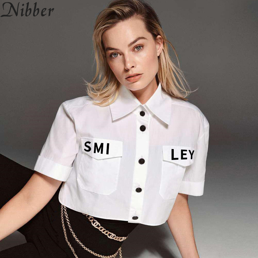 Nibber office lady white cotton100% crop top women2019summer Casual Street tshirt mujer fashion loose Basic Embroidery tee shirt T200110
