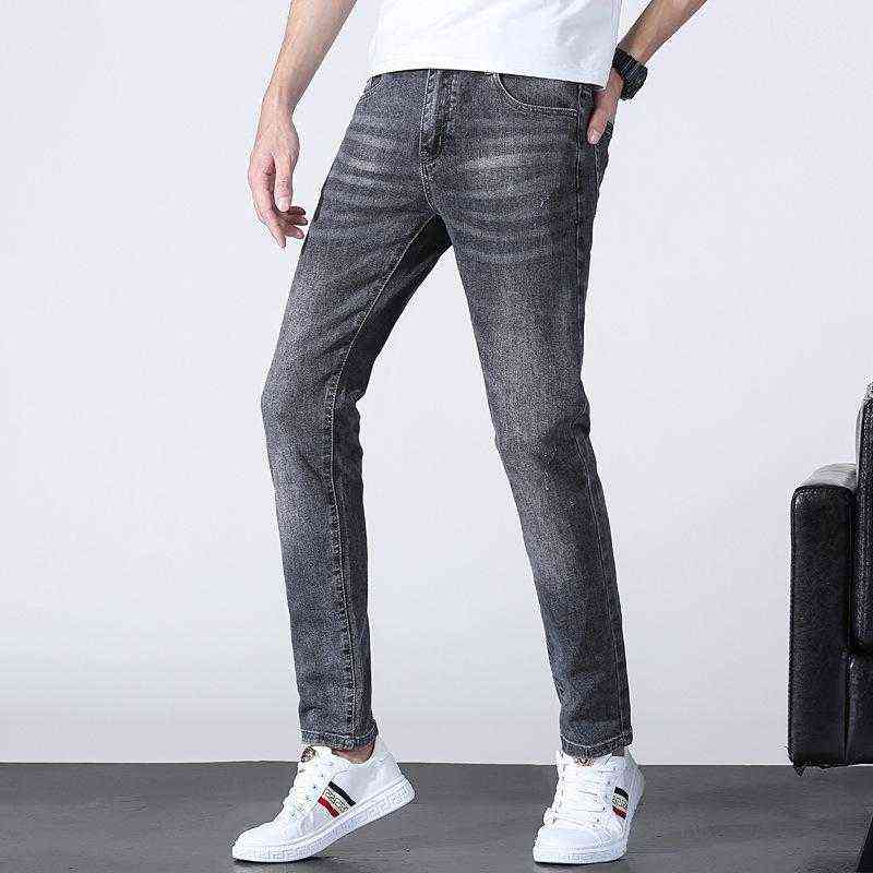 and Spring Summer Jeans Young Men's Embroidered Slim Fit Small Foot Elastic Casual Trend Pants