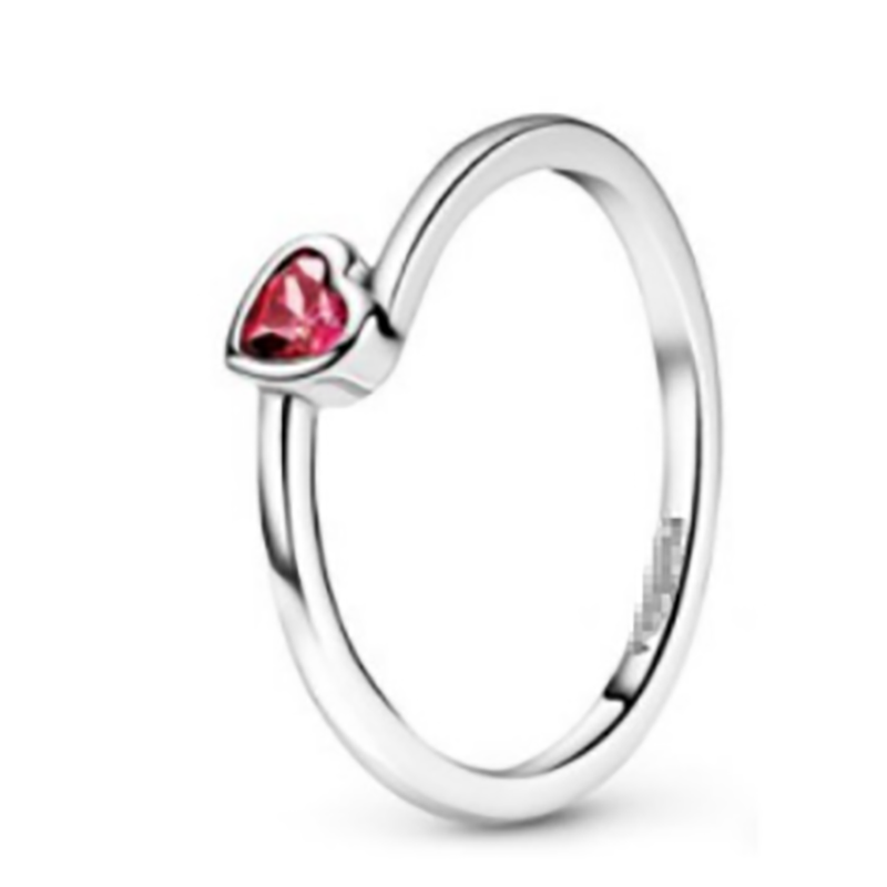 NEW 100% 925 Sterling Silver Ring Fit Love Heart Diamond Red Blue Green Birth Stone Rings for European Women Wedding Original Fashion Jewelry